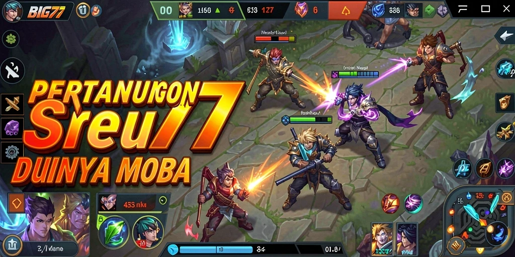 Tampilan seru dari permainan MOBA BIG77 dengan aksi bertarung yang intens.