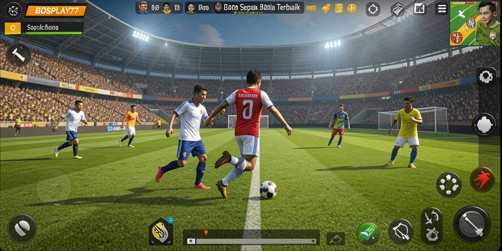 Tampilan gameplay aksi sepak bola yang menegangkan di BOSPLAY77.