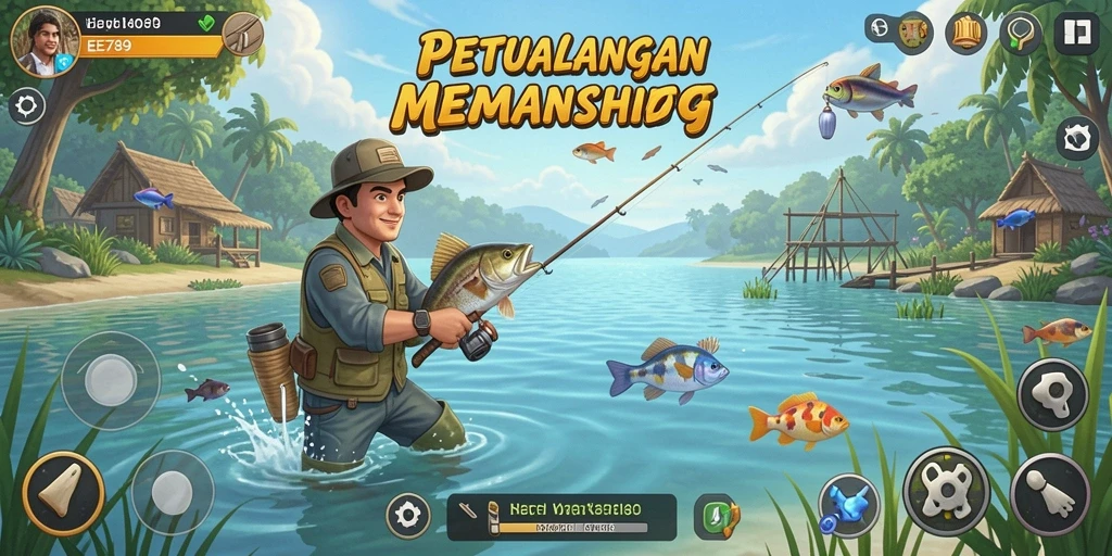 Tampilan gameplay utama EE789 dalam dunia memancing yang menarik.
