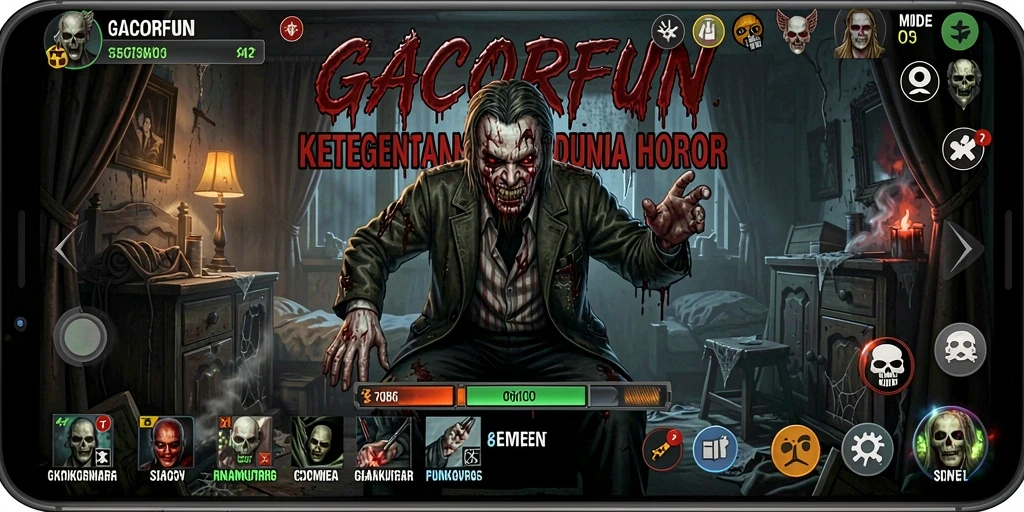 Gameplay seram GACORFUN dengan suasana mencekam dan makhluk menyeramkan.