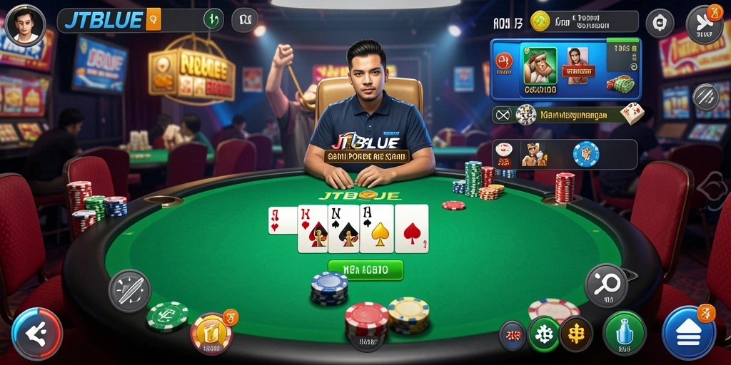 Tampilan gameplay Poker yang menegangkan di JTBLUE.