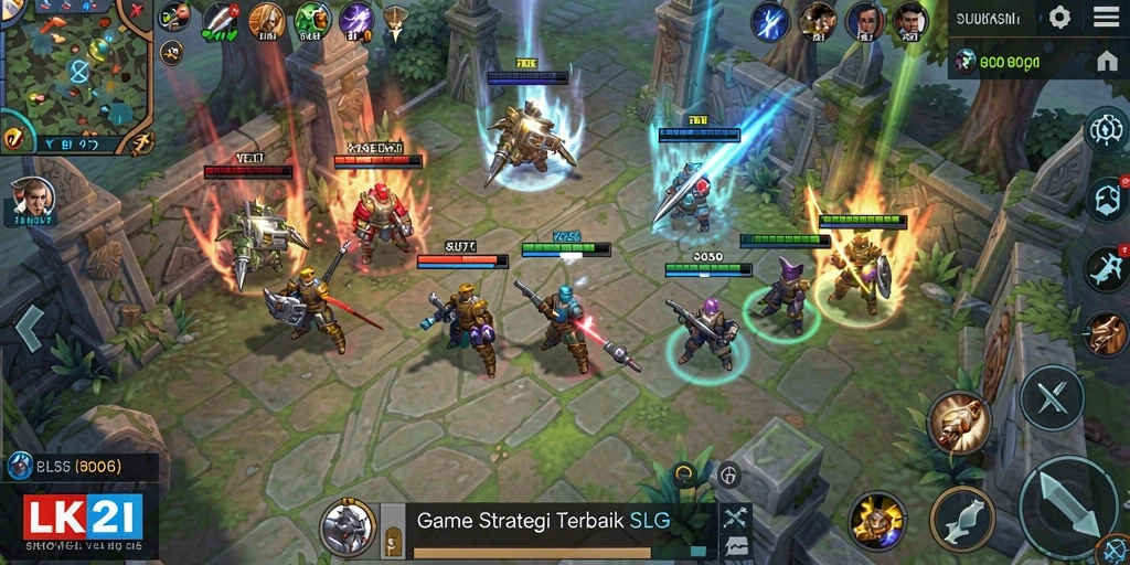 Screenshot gameplay yang menampilkan pertempuran strategis di LK21.