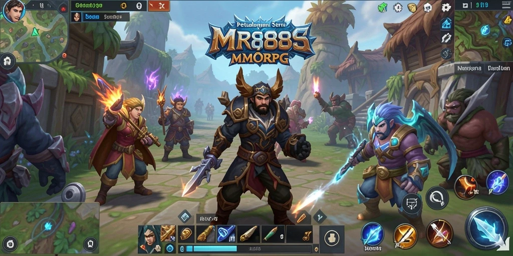 Screenshot gameplay MR888 yang menampilkan pertarungan epik di dunia MMORPG.
