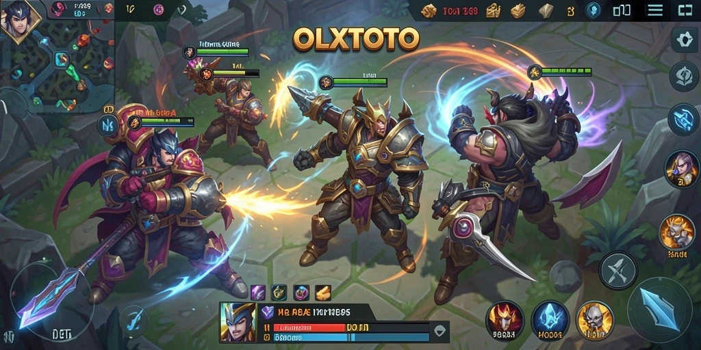Tangkapan layar gameplay OLXTOTO yang menunjukkan pertempuran seru di arena.