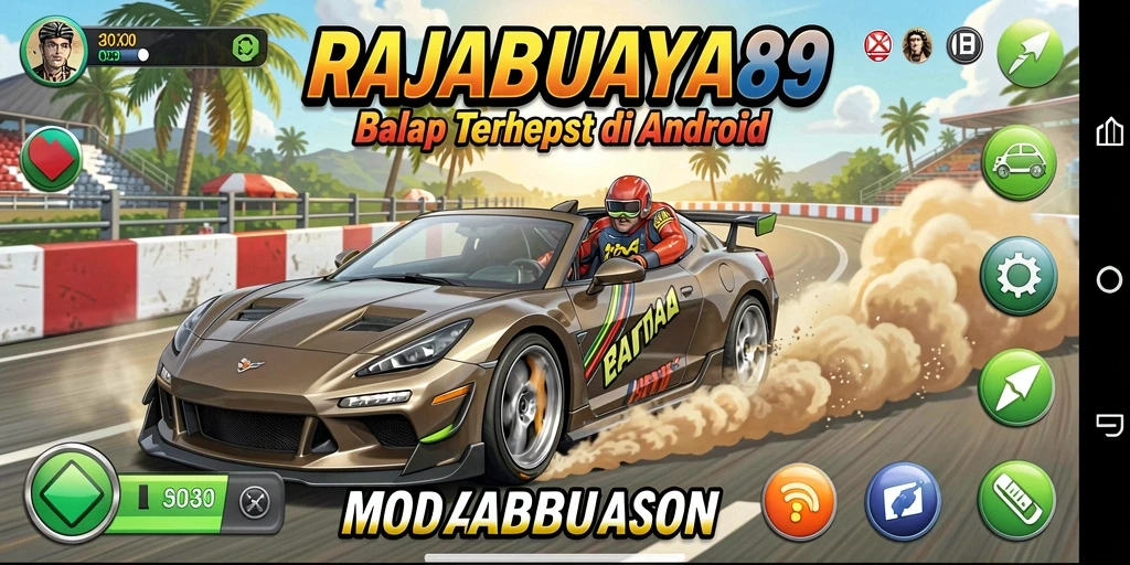 Tangkapan layar gameplay RAJABUAYA89 menampilkan momen balapan yang intens dan mendebarkan.