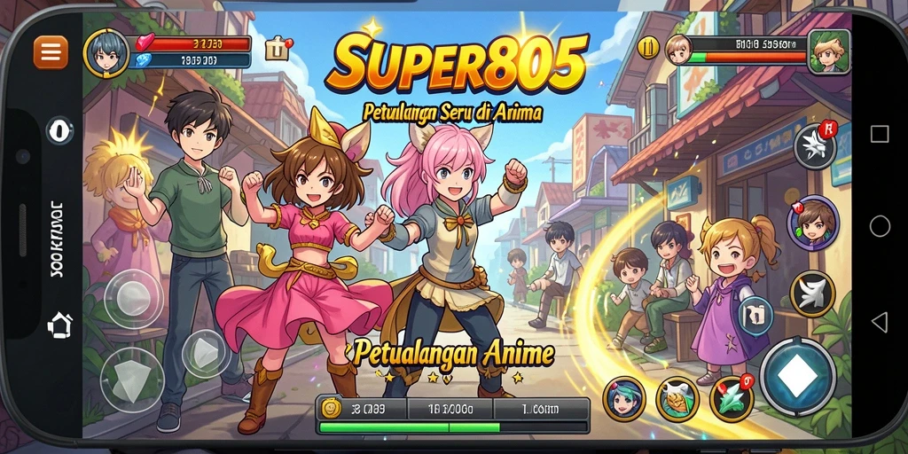 Tangkapan layar utama SUPER805 menampilkan momen seru dalam gameplay Anime.