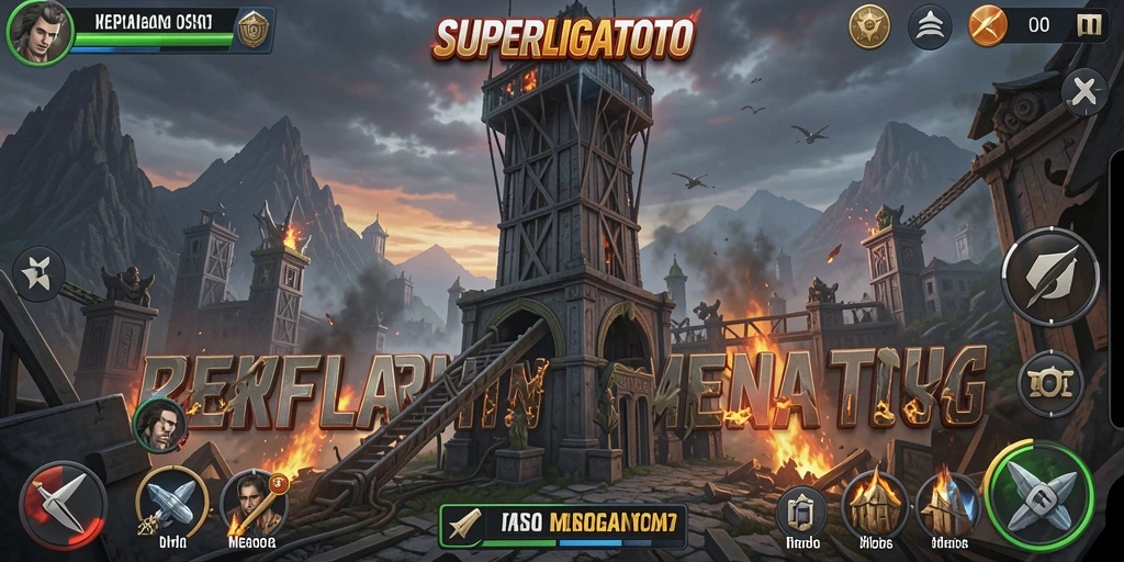 Screenshot gameplay SUPERLIGATOTO yang menampilkan pertahanan menara yang epik.